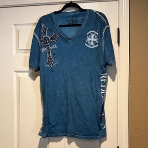 Men's Edgy Blue V-Neck Graphic Tee